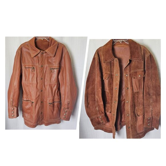 Vtg 50s 60s‎ 70s  McGREGOR SUEDE LEATHER JACKET CAR COAT Reversible NOSTALGIC - Picture 1 of 13